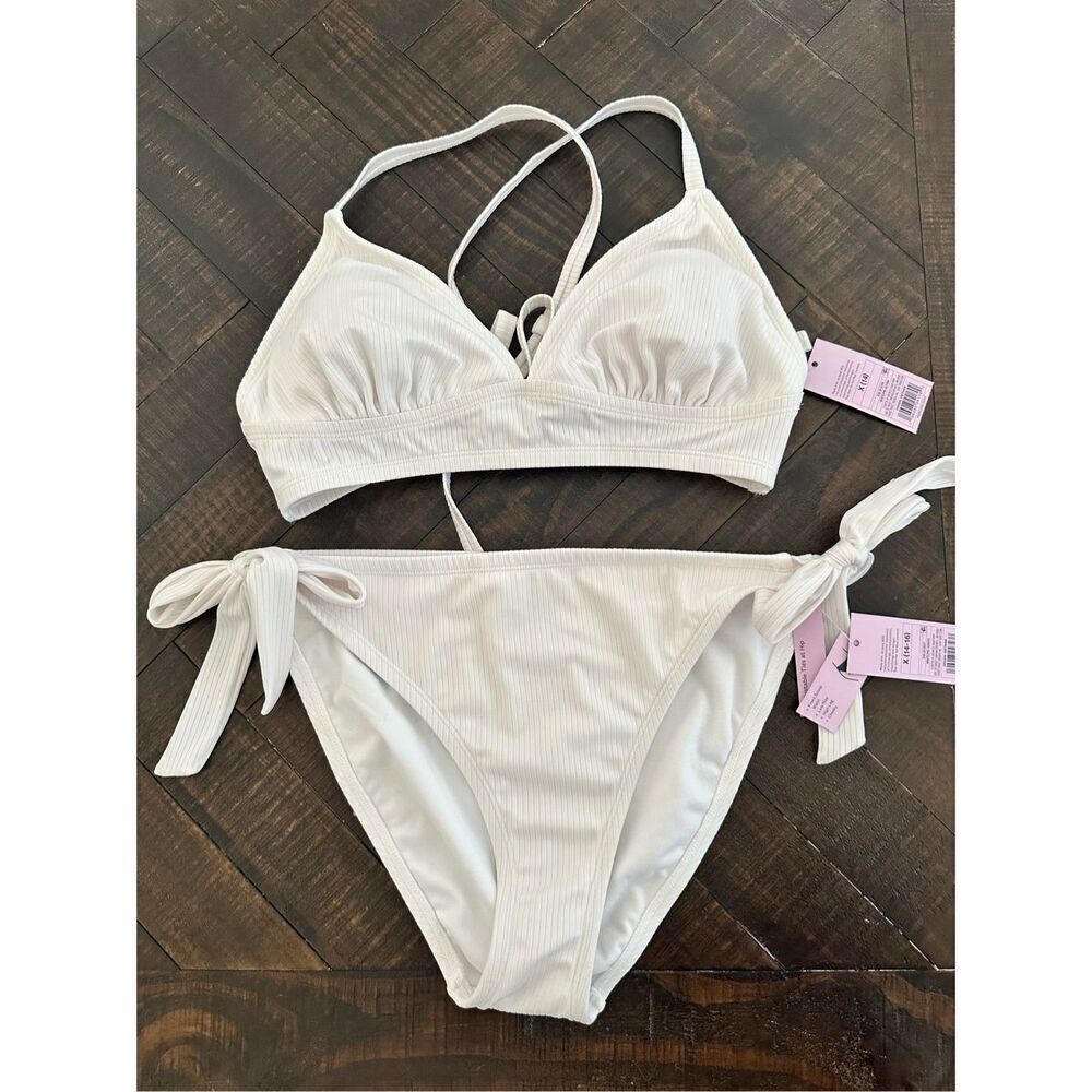🌸 Wild Fable Orange Ribbed Low Rise High Leg Bikini Size X 14/16 New